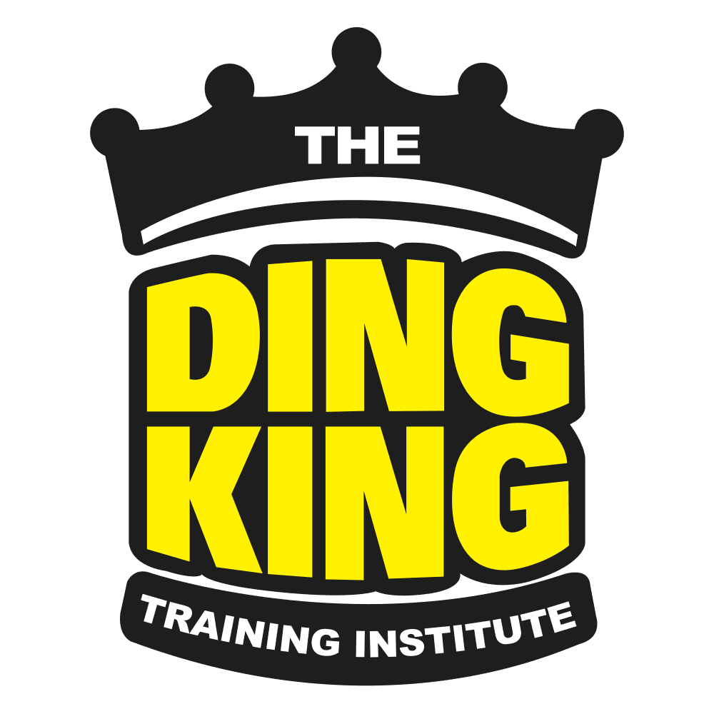 Logo for The Ding King Training Institute featuring a black crown icon above the text.