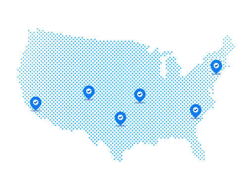 An Advanced PDR Training map of the United States with pins on it.